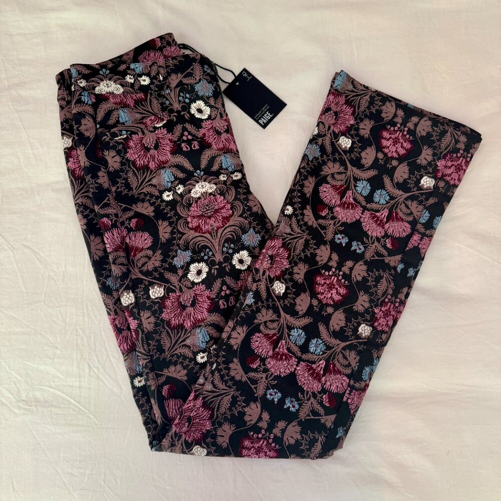 PAIGE Naomi Floral Jacquard Flare Dress Pant NWT - Picture 7 of 13